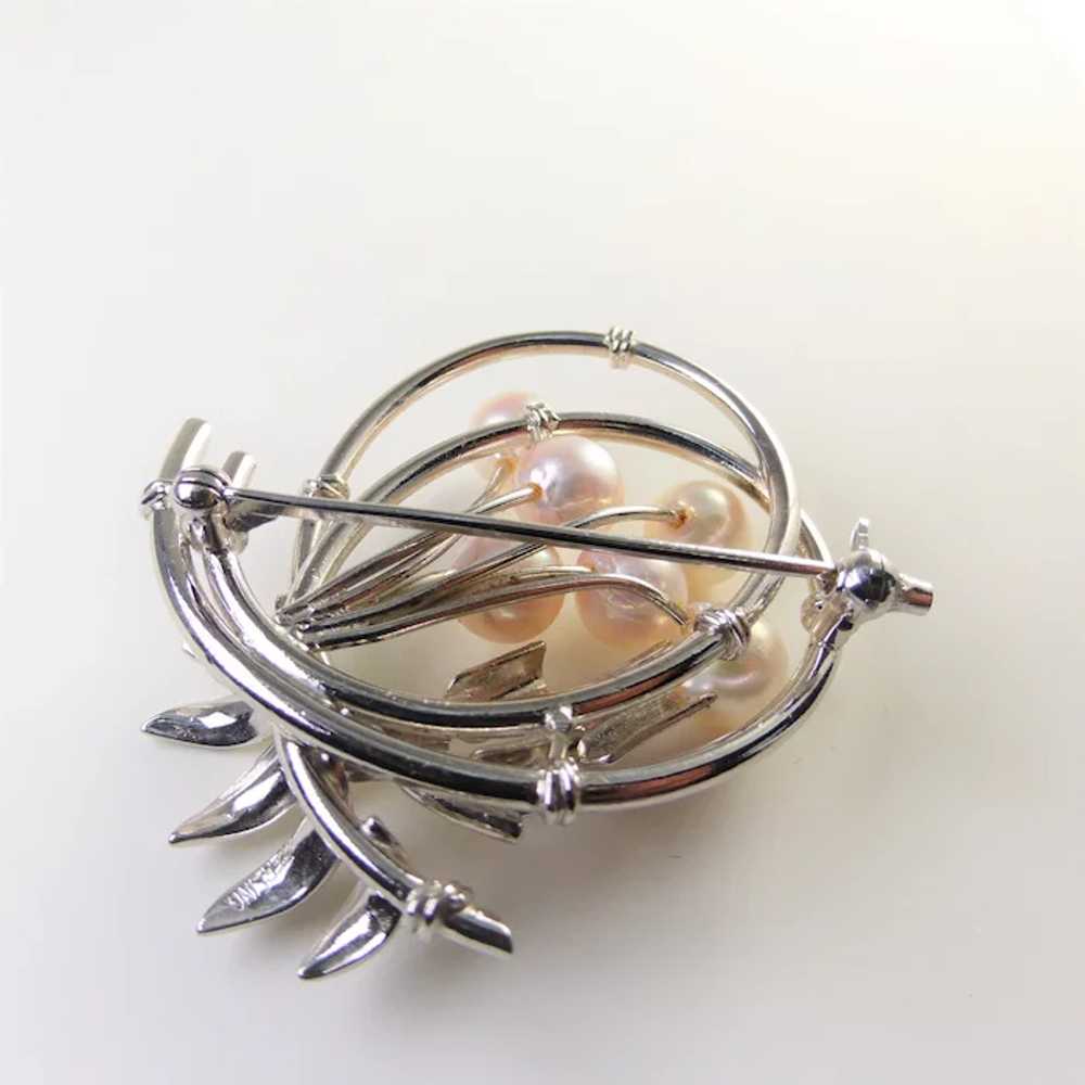Sterling & Akoya Cultured Pearl Vintage Pin Brooch - image 3