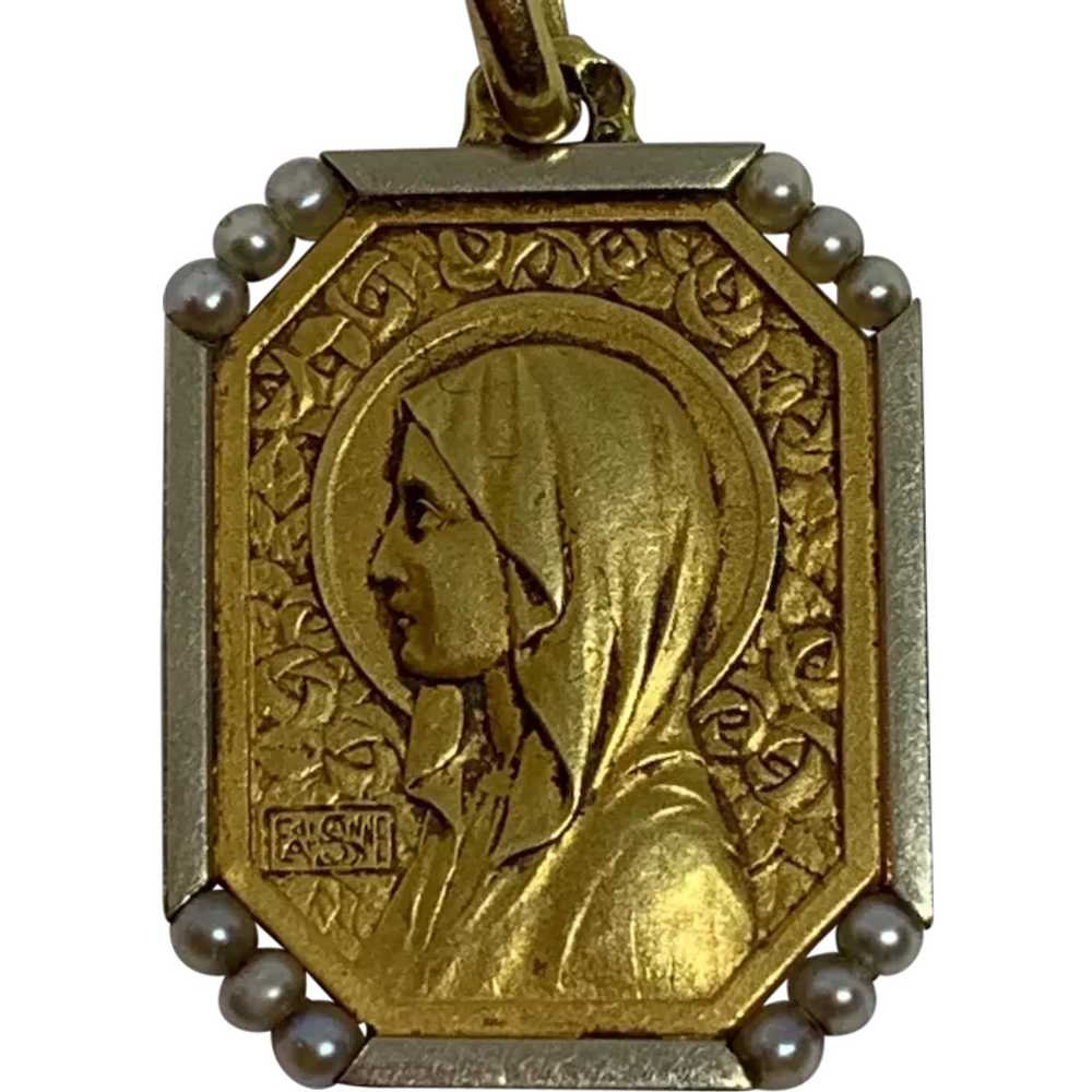 French Virgin Mary 18 K yellow and white gold Pea… - image 1