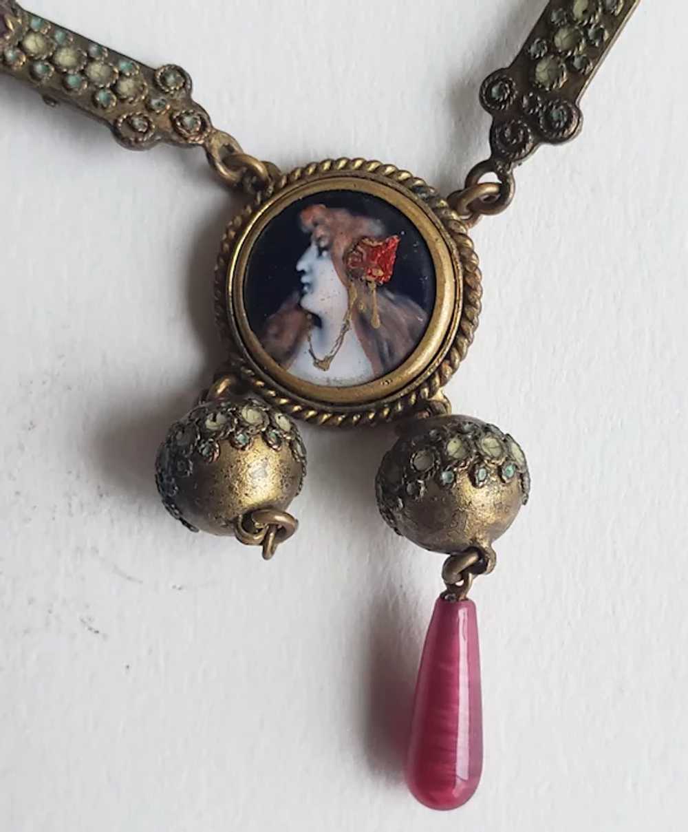 Victorian  Chain Necklace Limoges Enamel Medallion - image 2