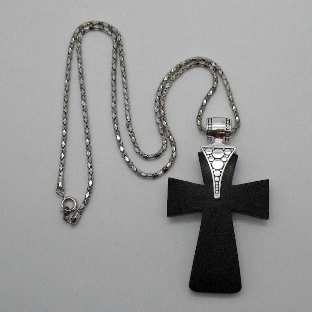 Unique Vintage Black Wooden Cross Necklace Pierce… - image 3