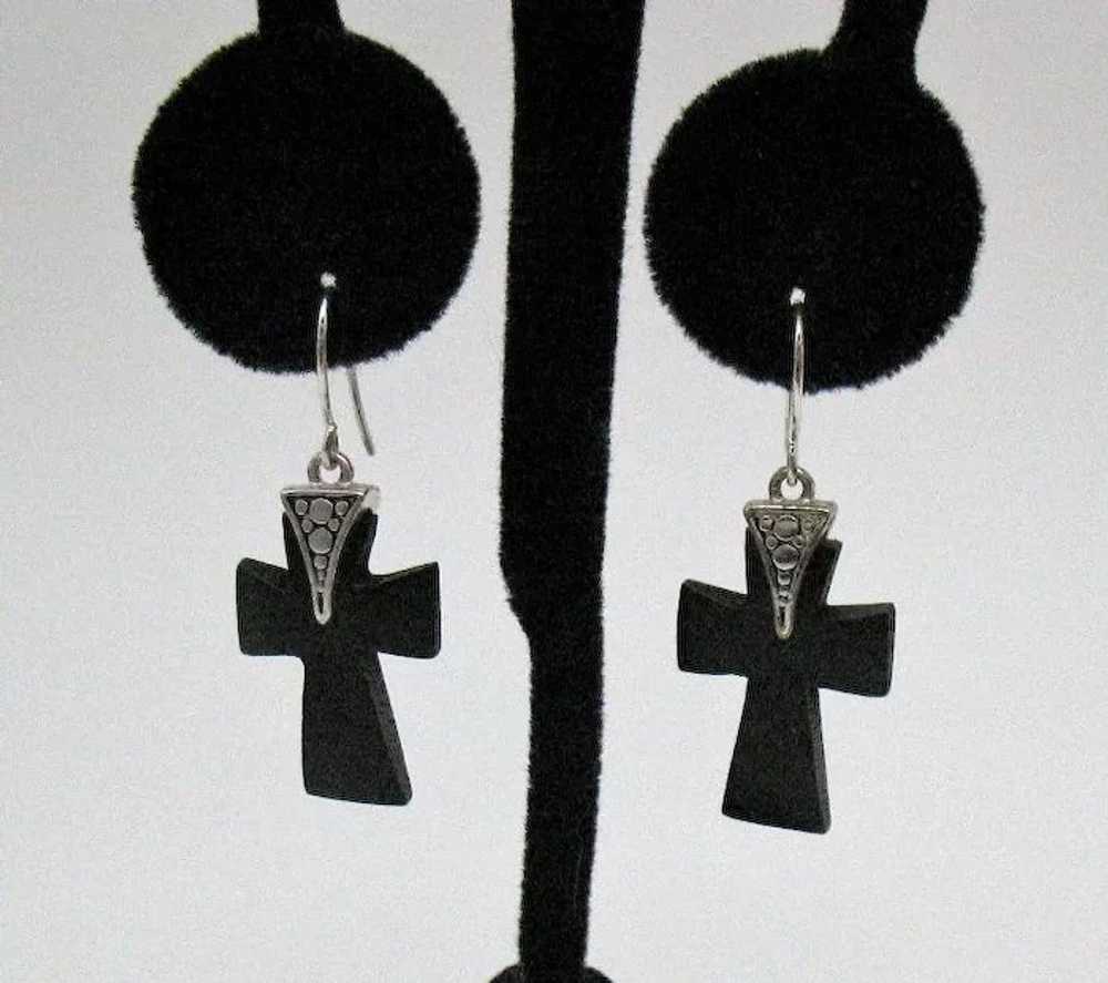 Unique Vintage Black Wooden Cross Necklace Pierce… - image 5
