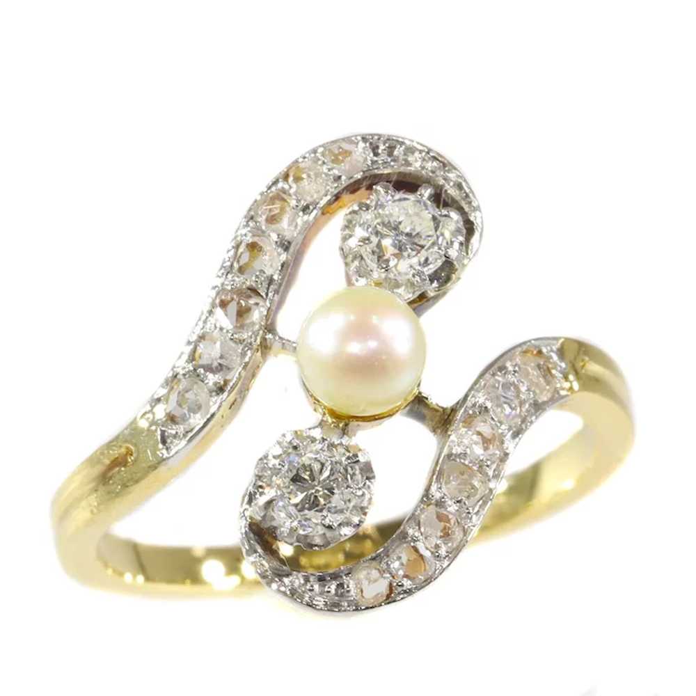 Antique diamond and pearl cross-over engagement r… - image 12