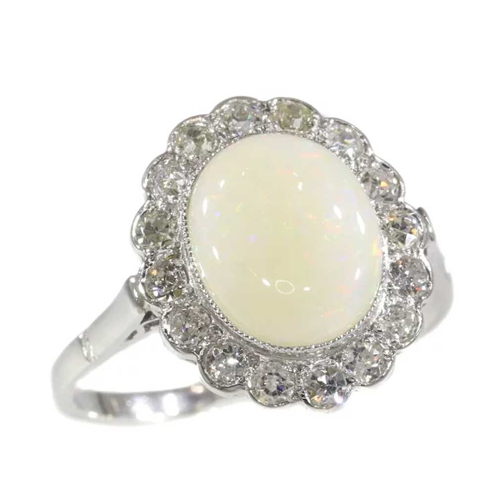 Vintage diamond and opal platinum engagement ring - image 10