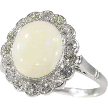 Vintage diamond and opal platinum engagement ring - image 1