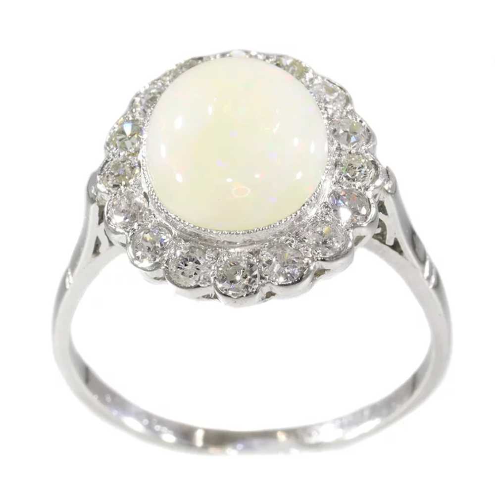 Vintage diamond and opal platinum engagement ring - image 3