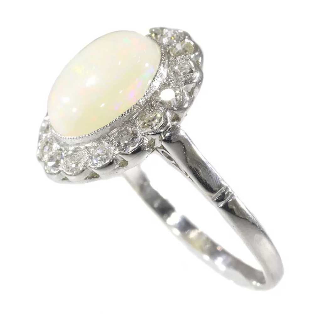 Vintage diamond and opal platinum engagement ring - image 4