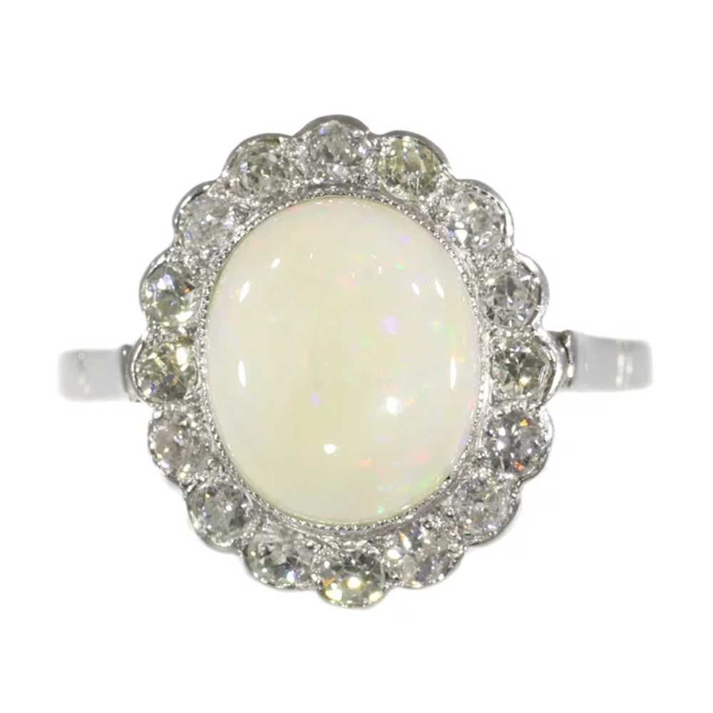 Vintage diamond and opal platinum engagement ring - image 5