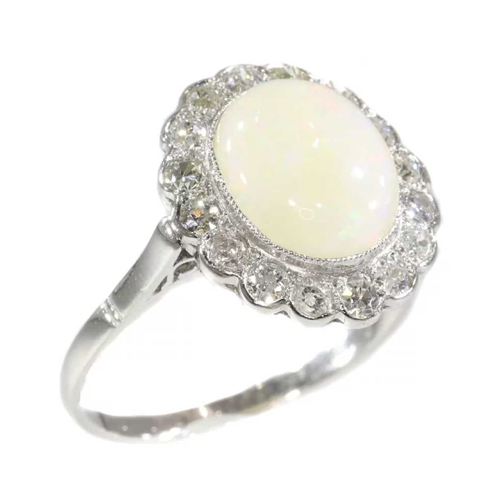 Vintage diamond and opal platinum engagement ring - image 9