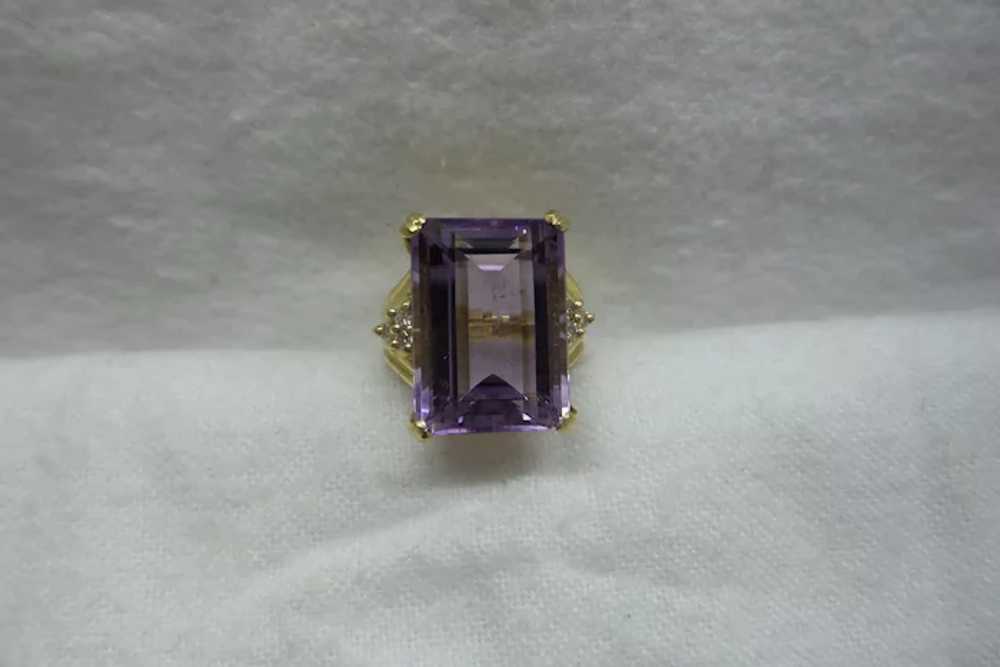 Estate Large Solid 14kt Natural Emerald Cut Ameth… - image 11