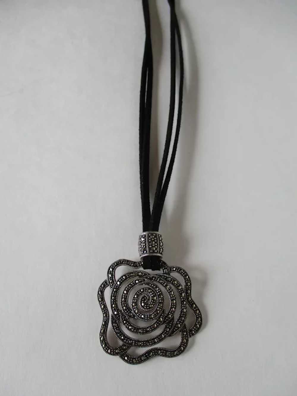 Marcasite Open Work Rose Flower Sterling Silver N… - image 2