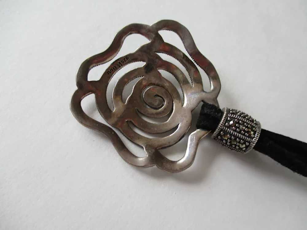 Marcasite Open Work Rose Flower Sterling Silver N… - image 5