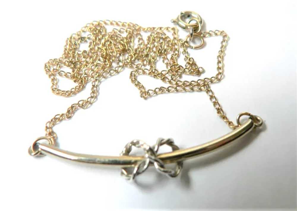 Vtg. Gold Fill Love Knot Necklace Gold & Silver - image 3