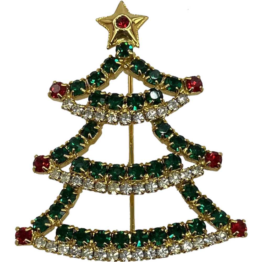 Vintage Beautiful Rhinestone Christmas Tree Pin - image 1