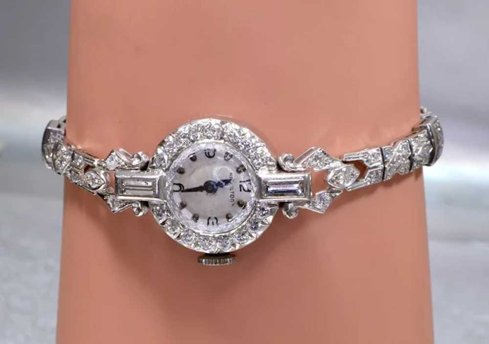 Platinum Art Deco Hamilton Diamond Ladies Watch - image 4