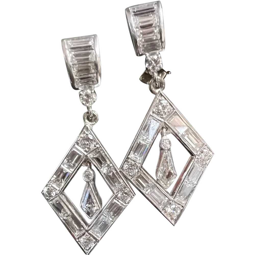 Platinum Baguette Diamond Dangle Earrings - image 1