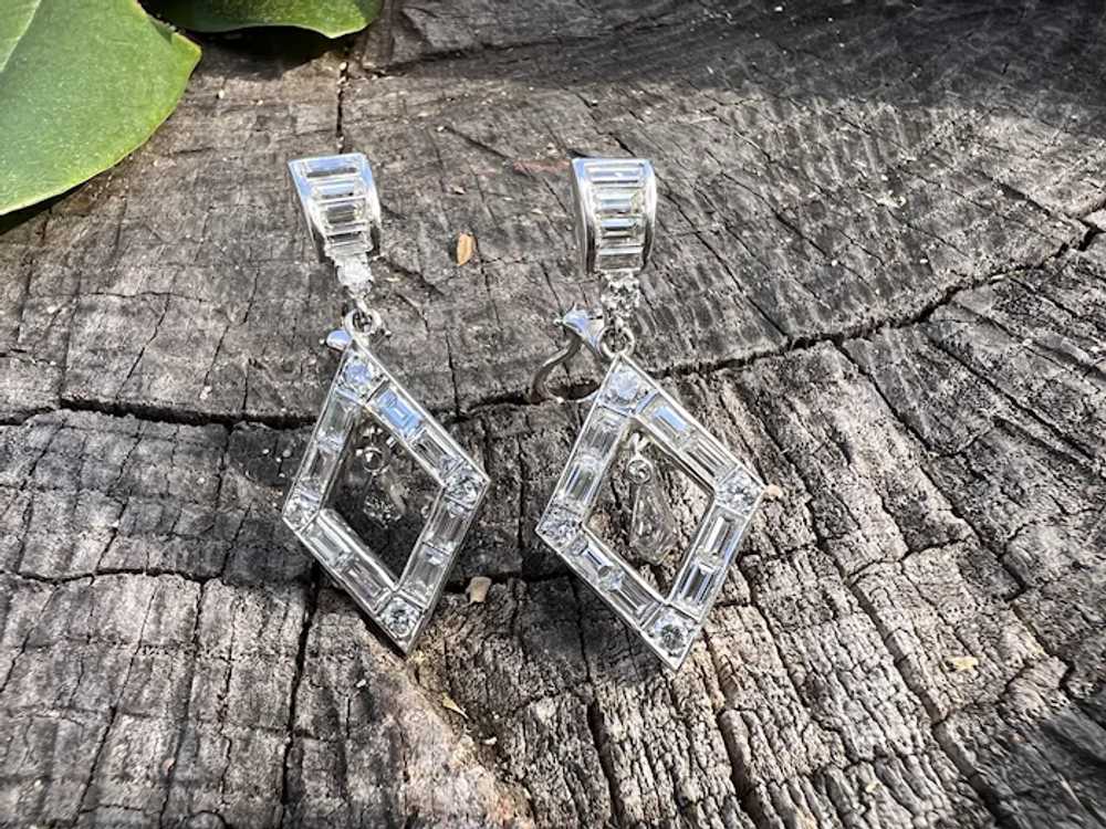 Platinum Baguette Diamond Dangle Earrings - image 8