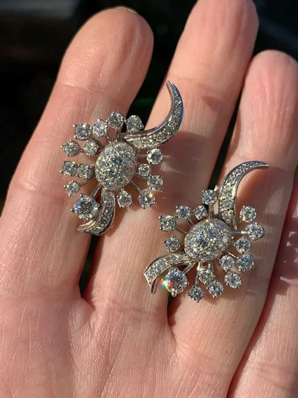 White Gold Diamond Cluster Earrings - image 10