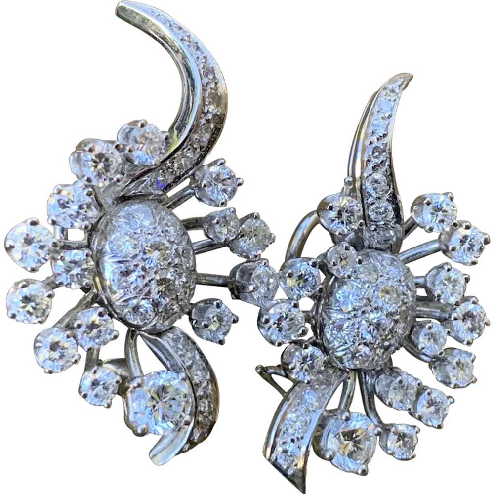 White Gold Diamond Cluster Earrings - image 1