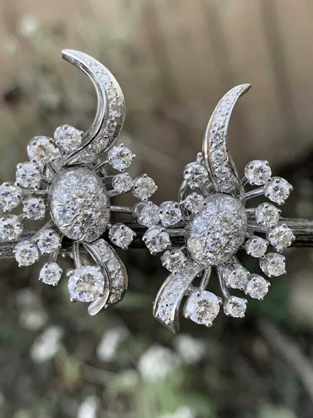 White Gold Diamond Cluster Earrings - image 2