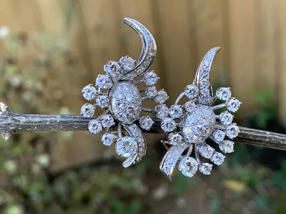 White Gold Diamond Cluster Earrings - image 3