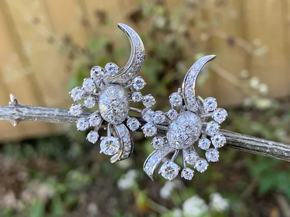 White Gold Diamond Cluster Earrings - image 4