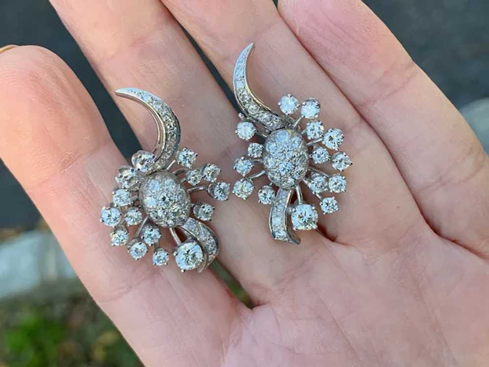 White Gold Diamond Cluster Earrings - image 9