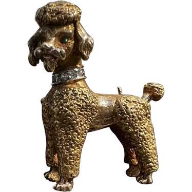 14K Yellow Gold and Diamond Poodle Brooch