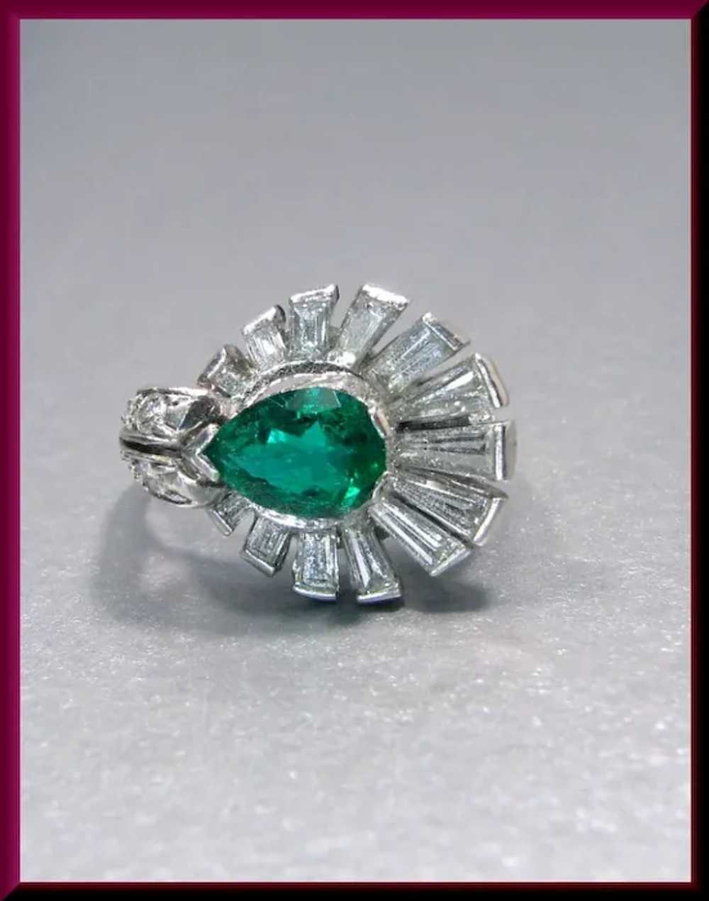 Platinum Emerald and Diamond Retro Cocktail Ring … - image 2