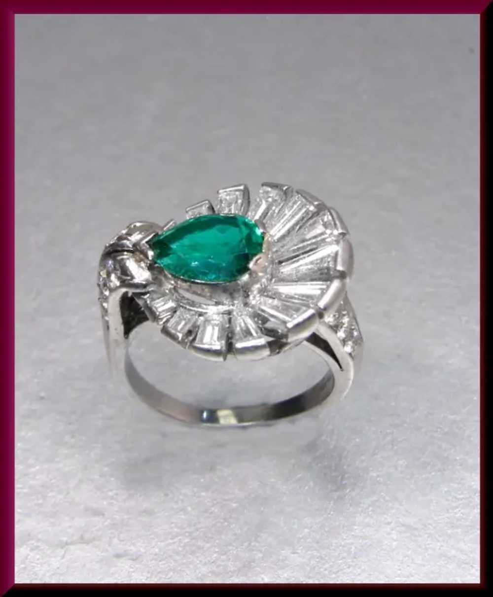 Platinum Emerald and Diamond Retro Cocktail Ring … - image 3