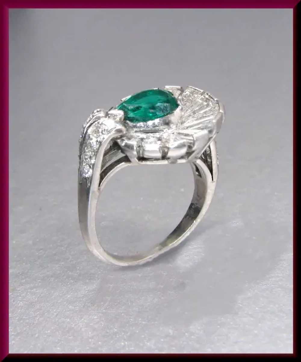 Platinum Emerald and Diamond Retro Cocktail Ring … - image 4