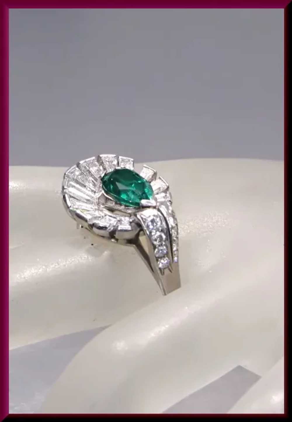 Platinum Emerald and Diamond Retro Cocktail Ring … - image 6