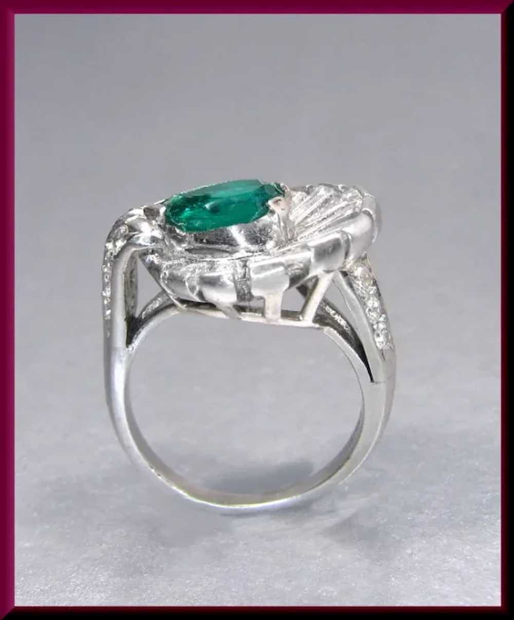Platinum Emerald and Diamond Retro Cocktail Ring … - image 7