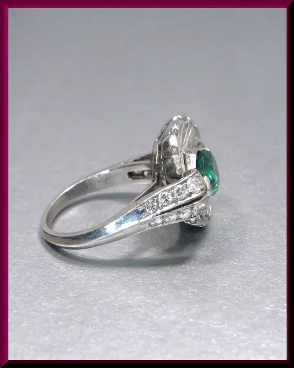 Platinum Emerald and Diamond Retro Cocktail Ring … - image 8
