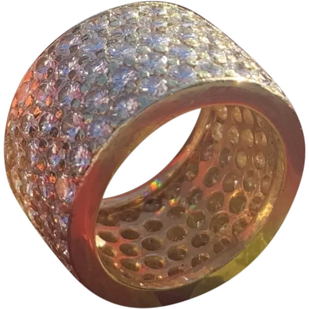 14K Yellow Gold Wide Diamond Band Ring - image 1