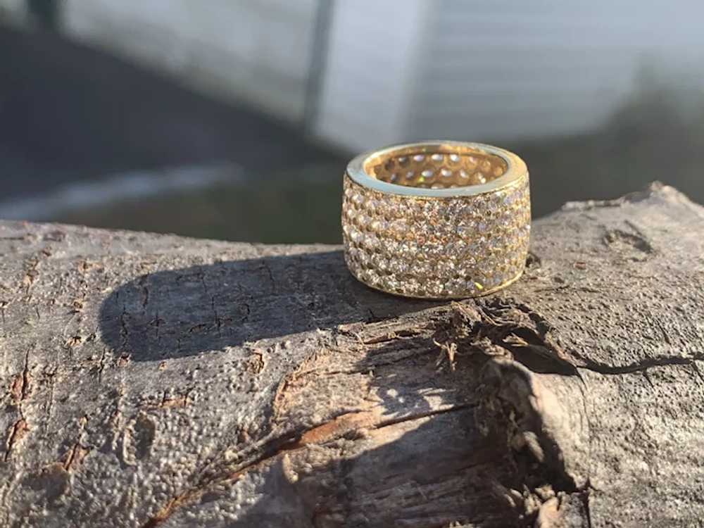 14K Yellow Gold Wide Diamond Band Ring - image 4