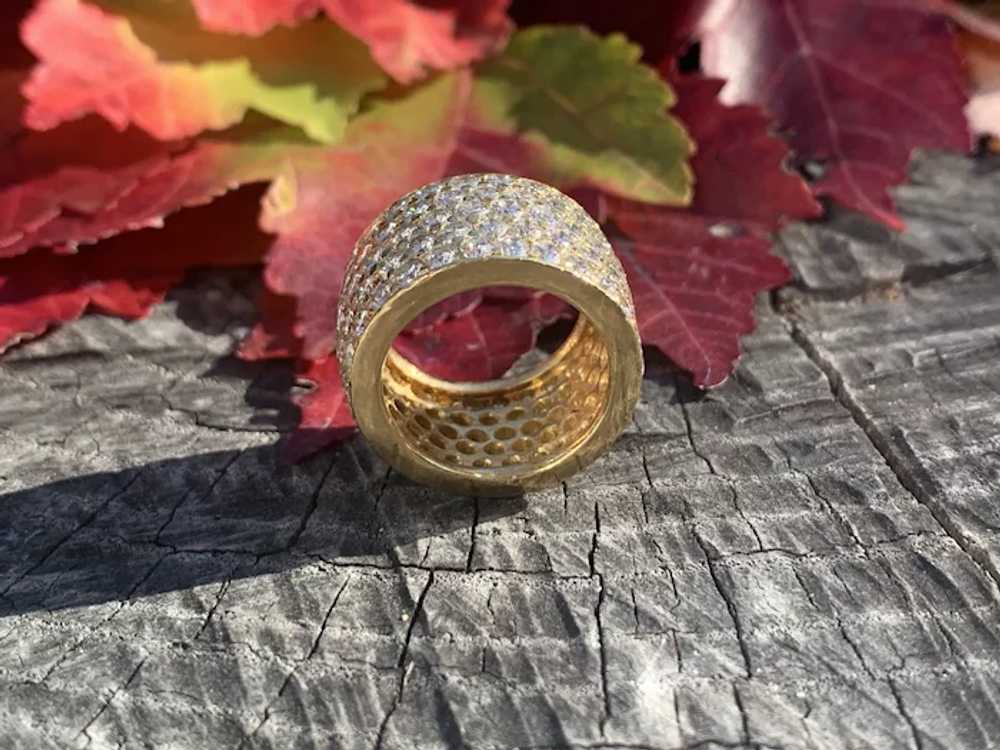 14K Yellow Gold Wide Diamond Band Ring - image 5