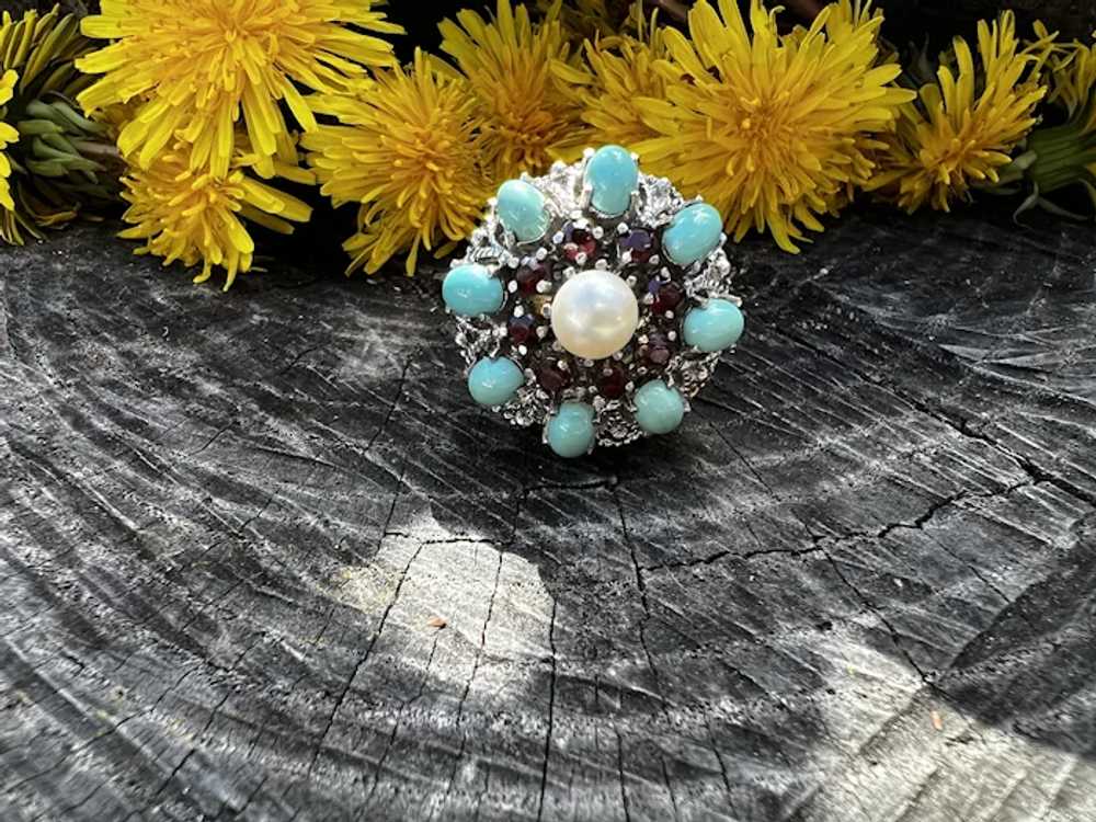14K Yellow and White Gold Turquoise, Garnet and P… - image 10