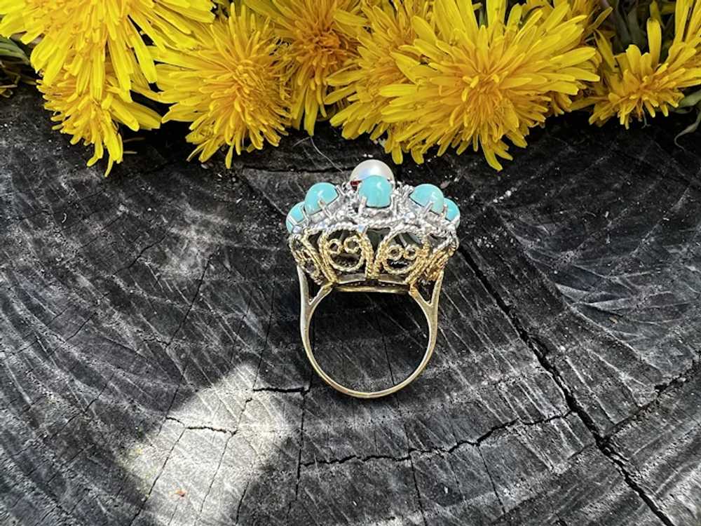 14K Yellow and White Gold Turquoise, Garnet and P… - image 8