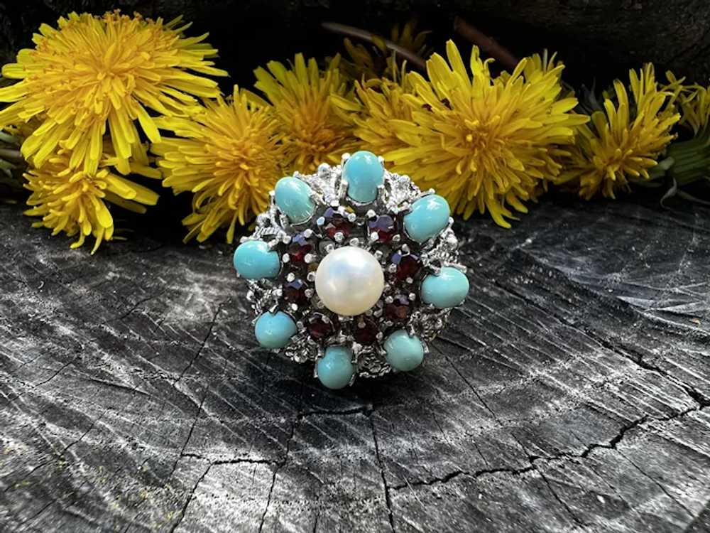 14K Yellow and White Gold Turquoise, Garnet and P… - image 9