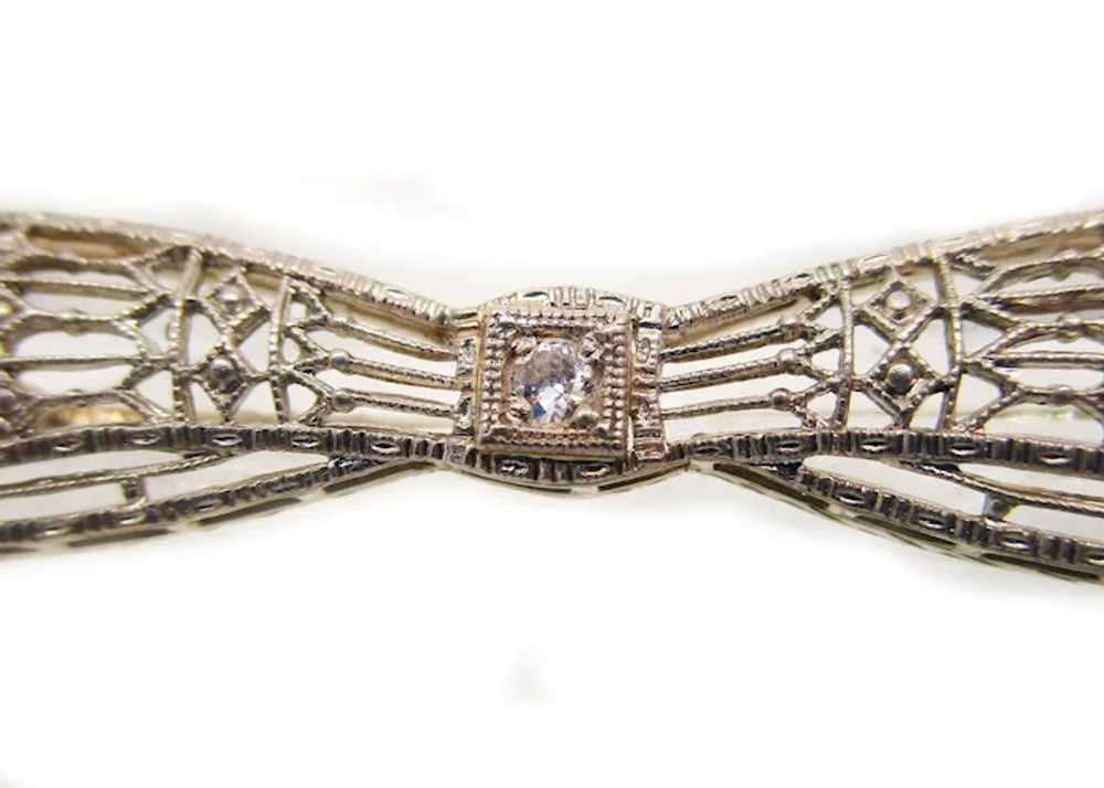 Early Art Deco 14 Karat White Gold Filigree Diamo… - image 2