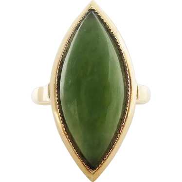Vintage 14K Yellow Gold and Green Jade Ring - image 1