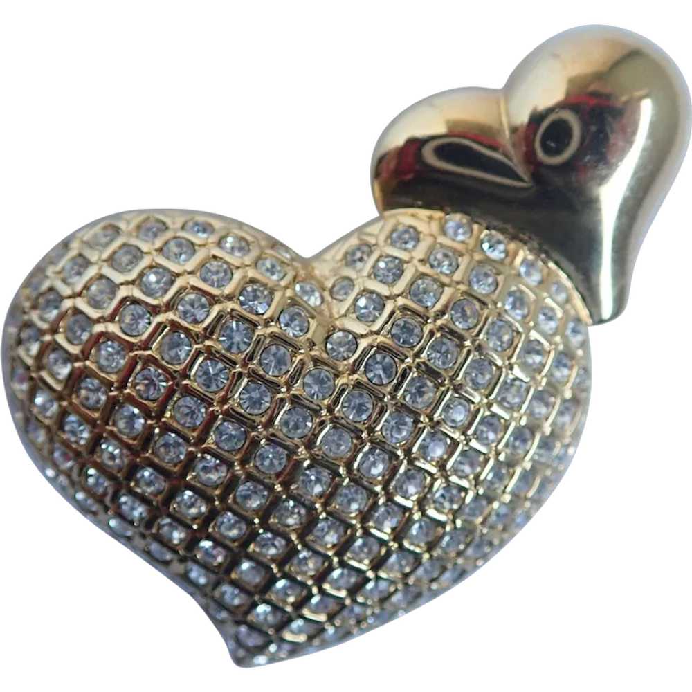 Vintage Swarovski Swan Double Heart Pin/Brooch - image 1