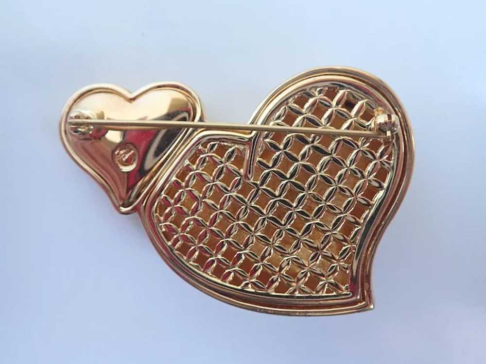 Vintage Swarovski Swan Double Heart Pin/Brooch - image 4