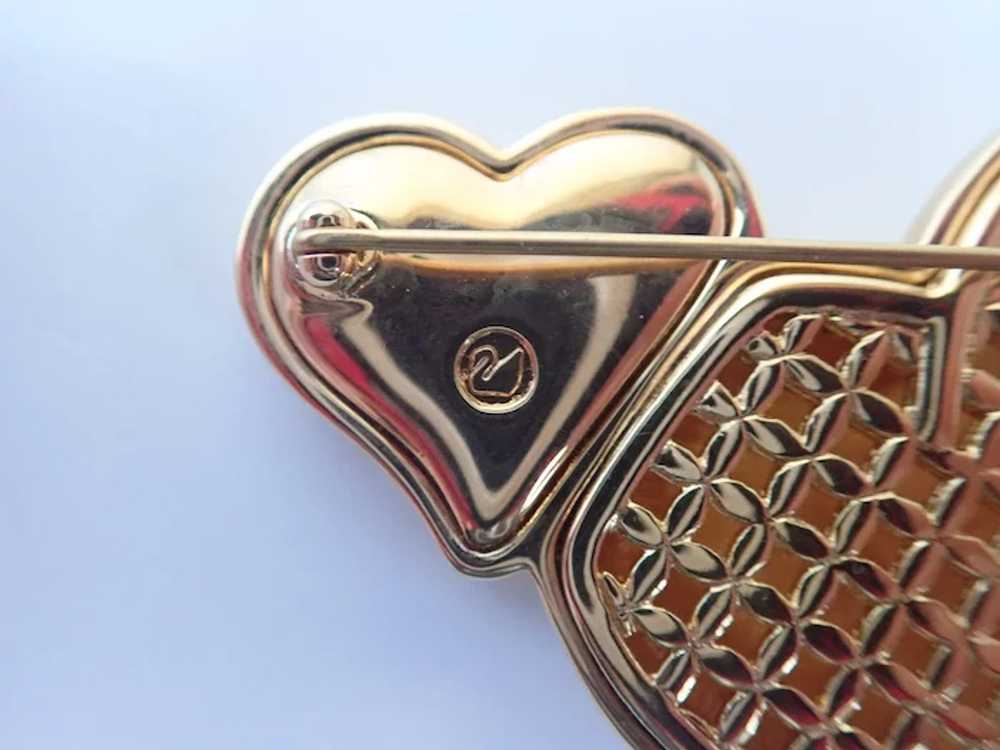 Vintage Swarovski Swan Double Heart Pin/Brooch - image 6