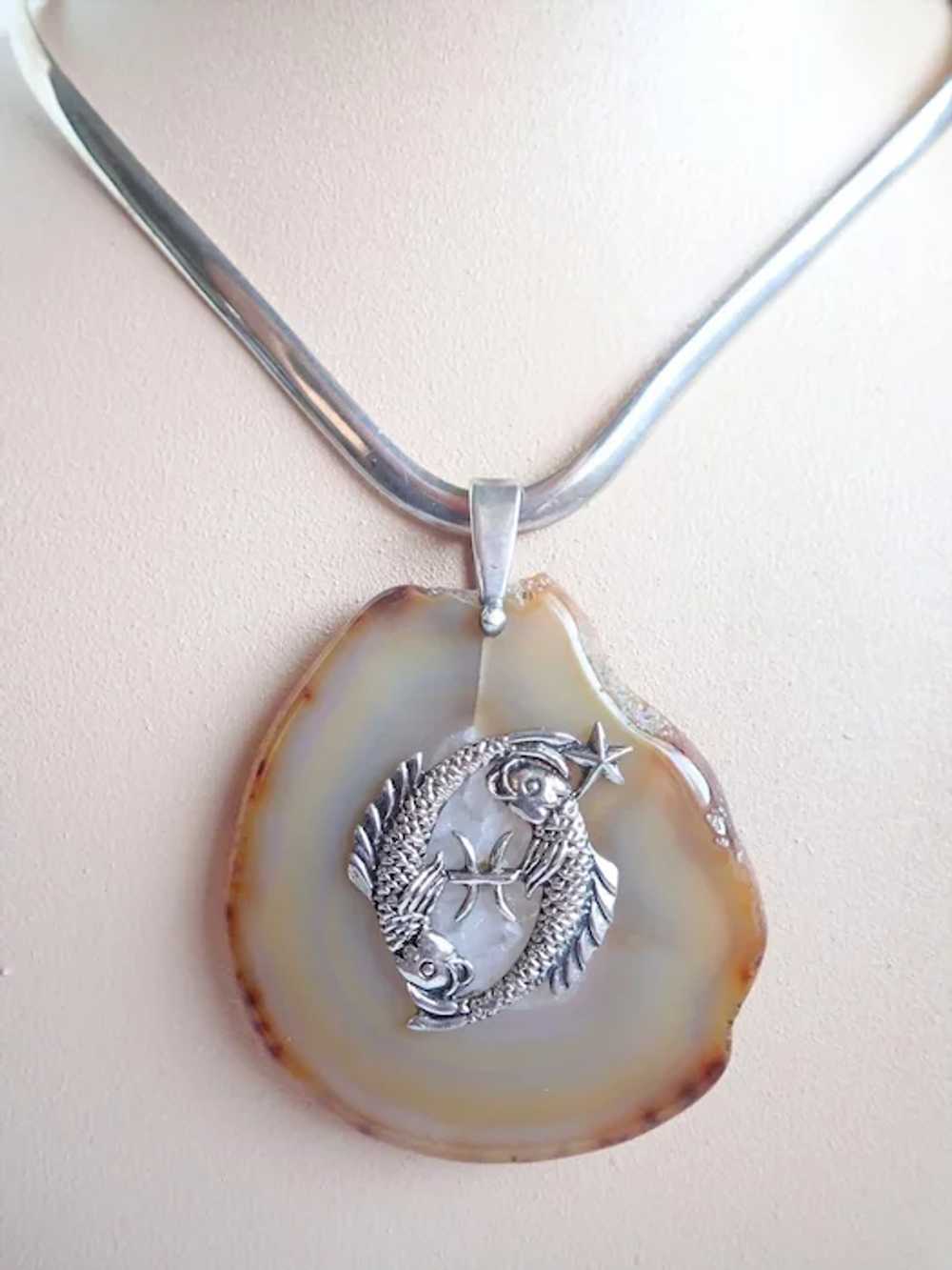 Polished Agate/Geode Sliced Sterling Zodiac Pisce… - image 2