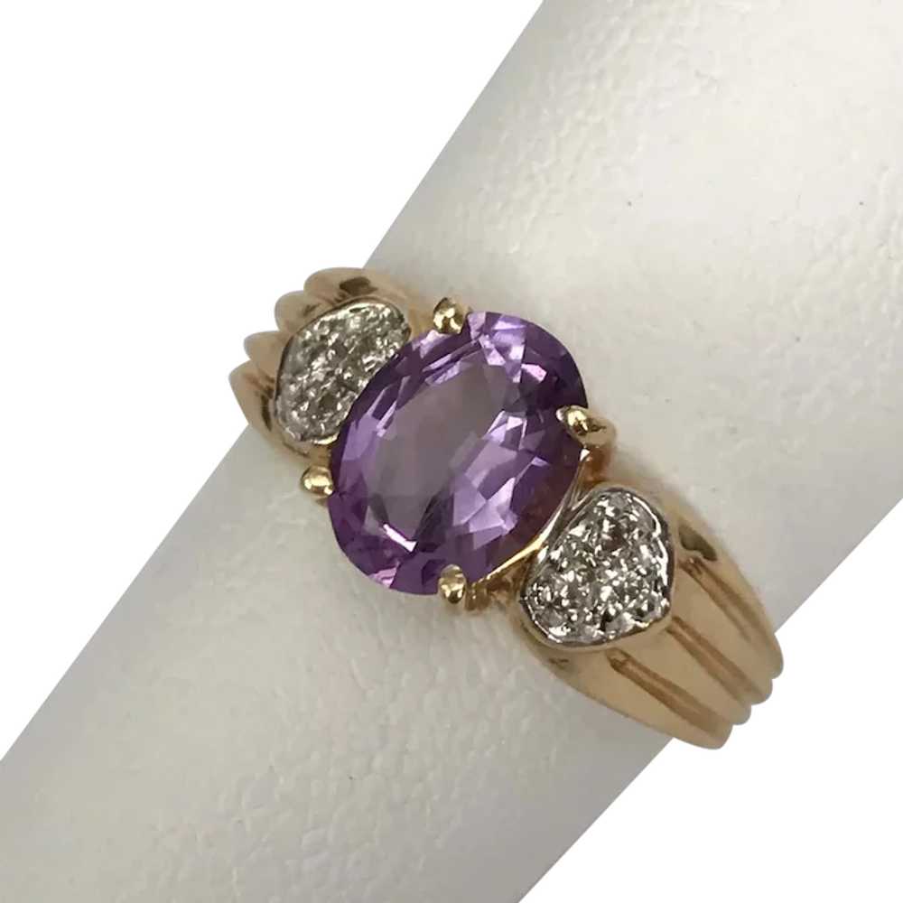 Vintage 14K YG Amethyst and Diamond Ring Size 6-1… - image 1