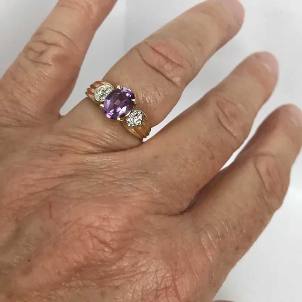 Vintage 14K YG Amethyst and Diamond Ring Size 6-1… - image 2