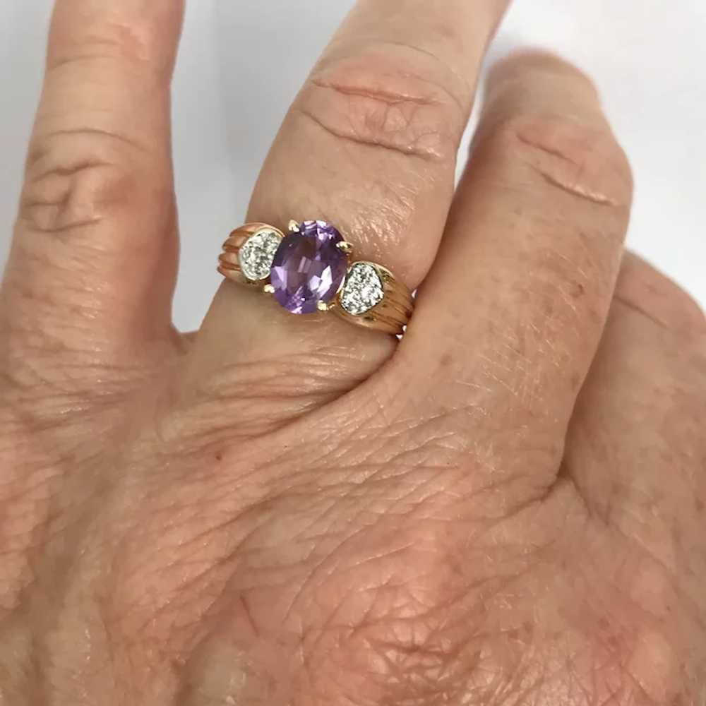 Vintage 14K YG Amethyst and Diamond Ring Size 6-1… - image 3