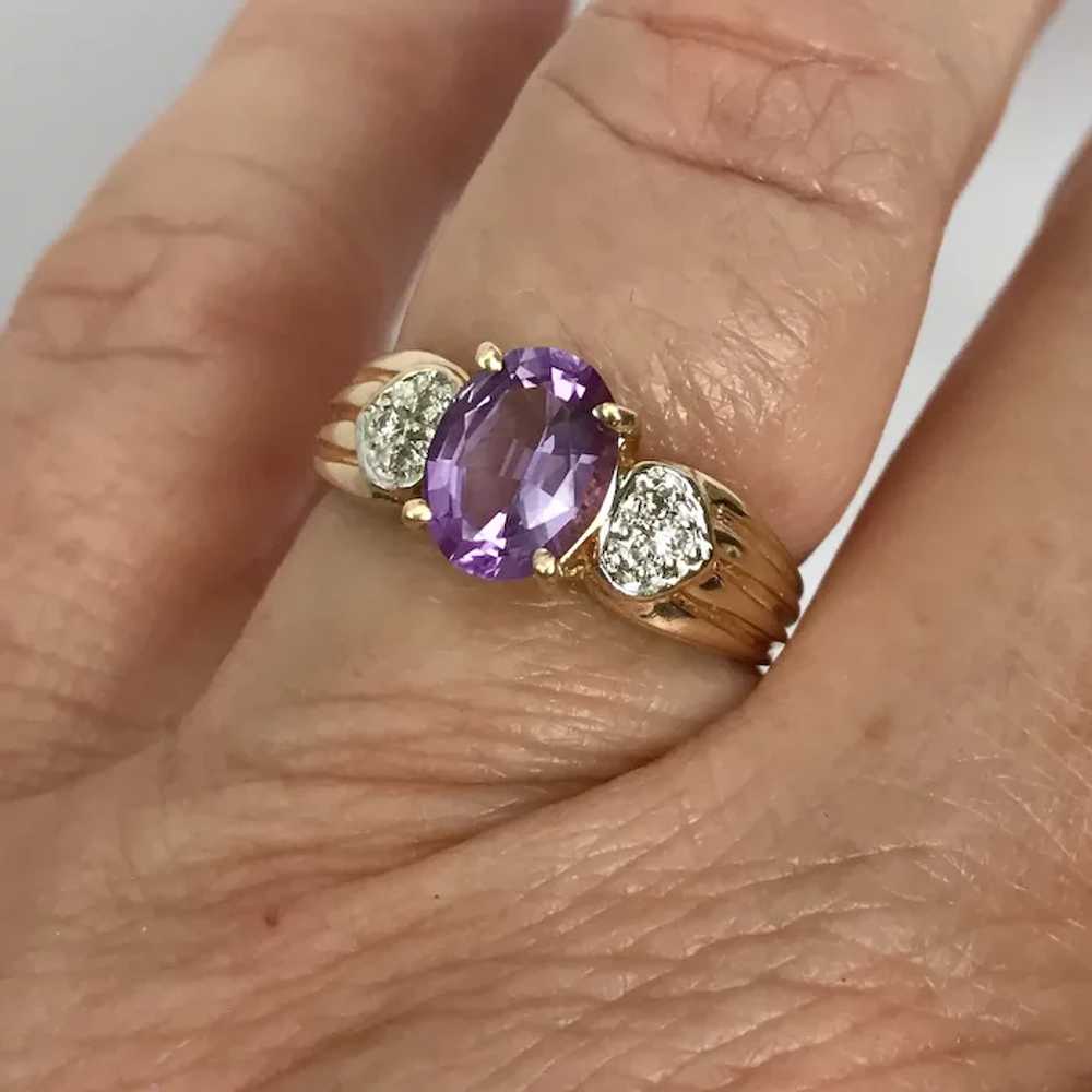 Vintage 14K YG Amethyst and Diamond Ring Size 6-1… - image 4