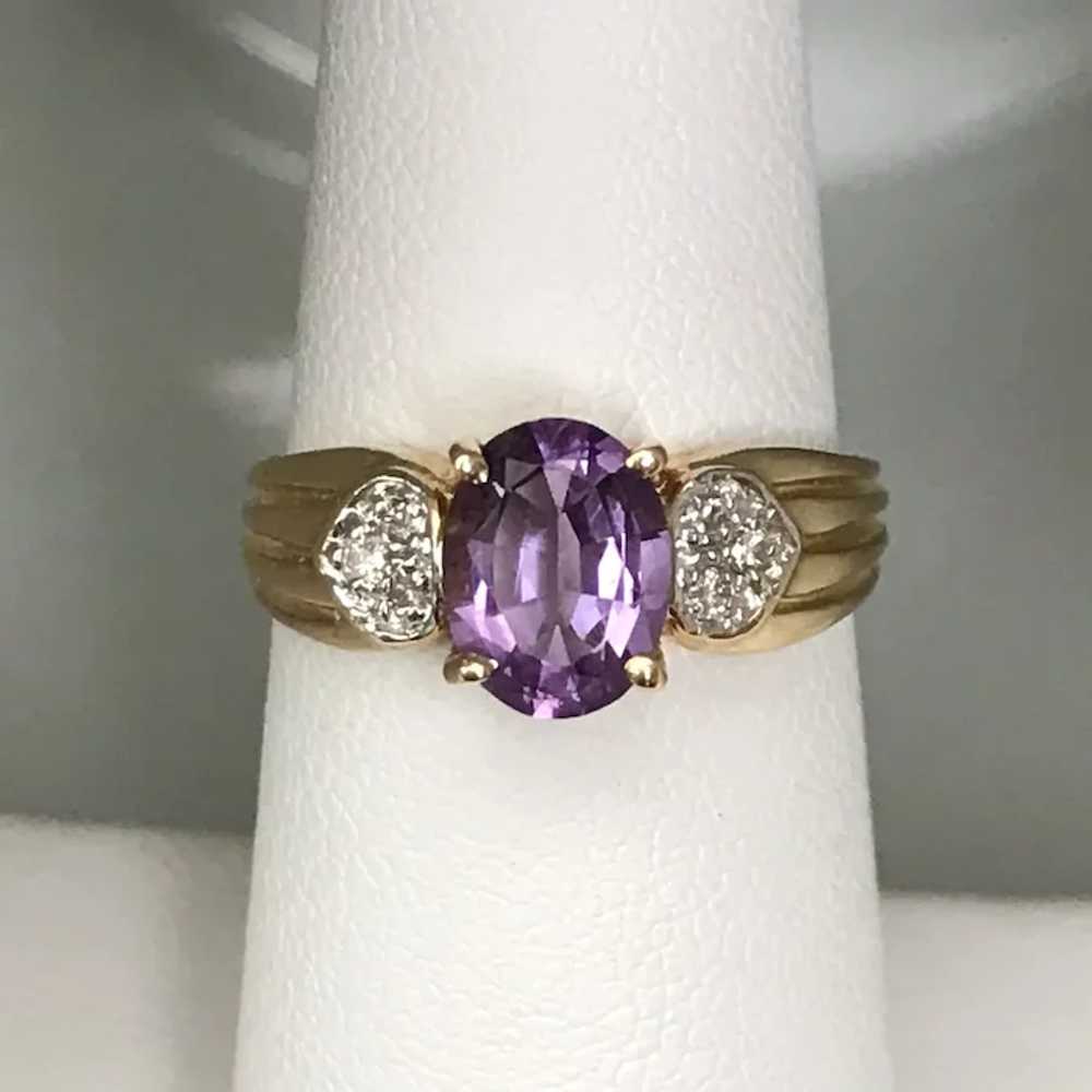 Vintage 14K YG Amethyst and Diamond Ring Size 6-1… - image 6